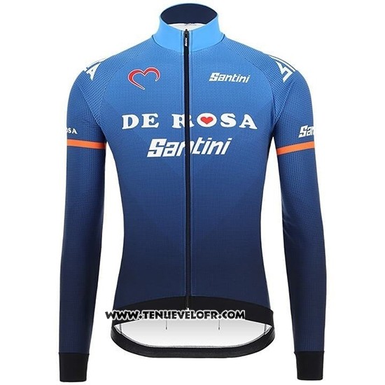 2019 Maillot Ciclismo Casteli DE Rose Bleu Manches Longues et Cuissard